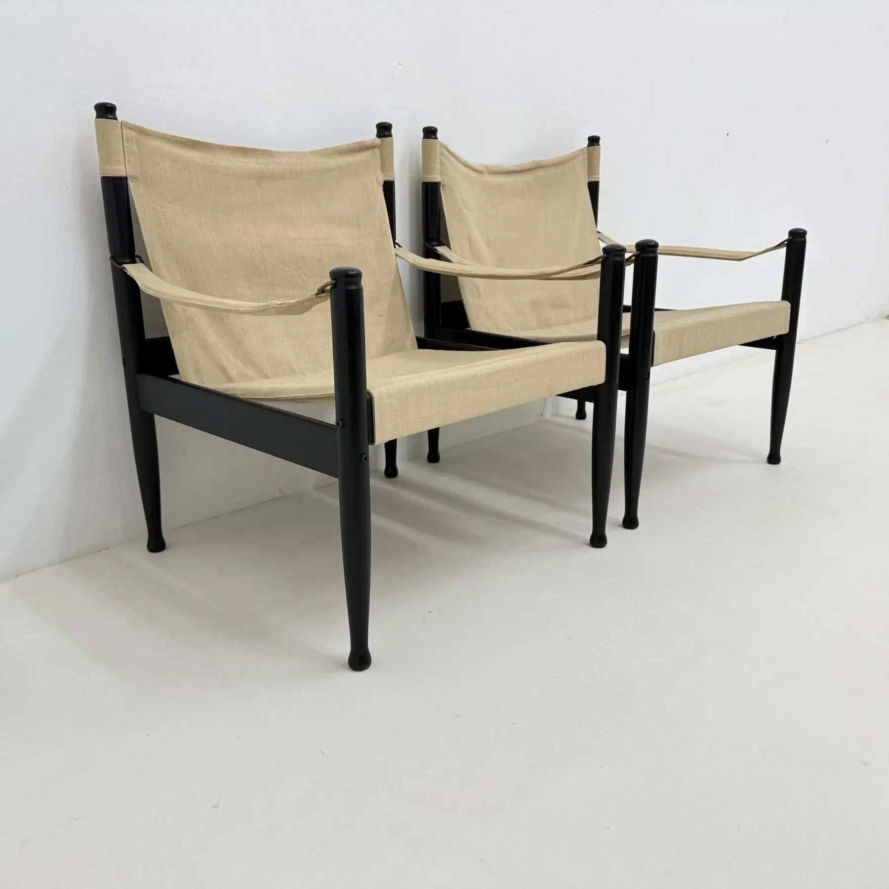 Set of mid-century Danish safari chairs by Erik Wørts for Niels Eilersen, 1960s