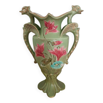Vase art nouveau fleurs vert