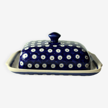 Handmade ceramic butter dish, marked, Vintage from the 80s