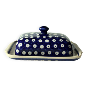 Handmade ceramic butter dish, marked, Vintage from the 80s