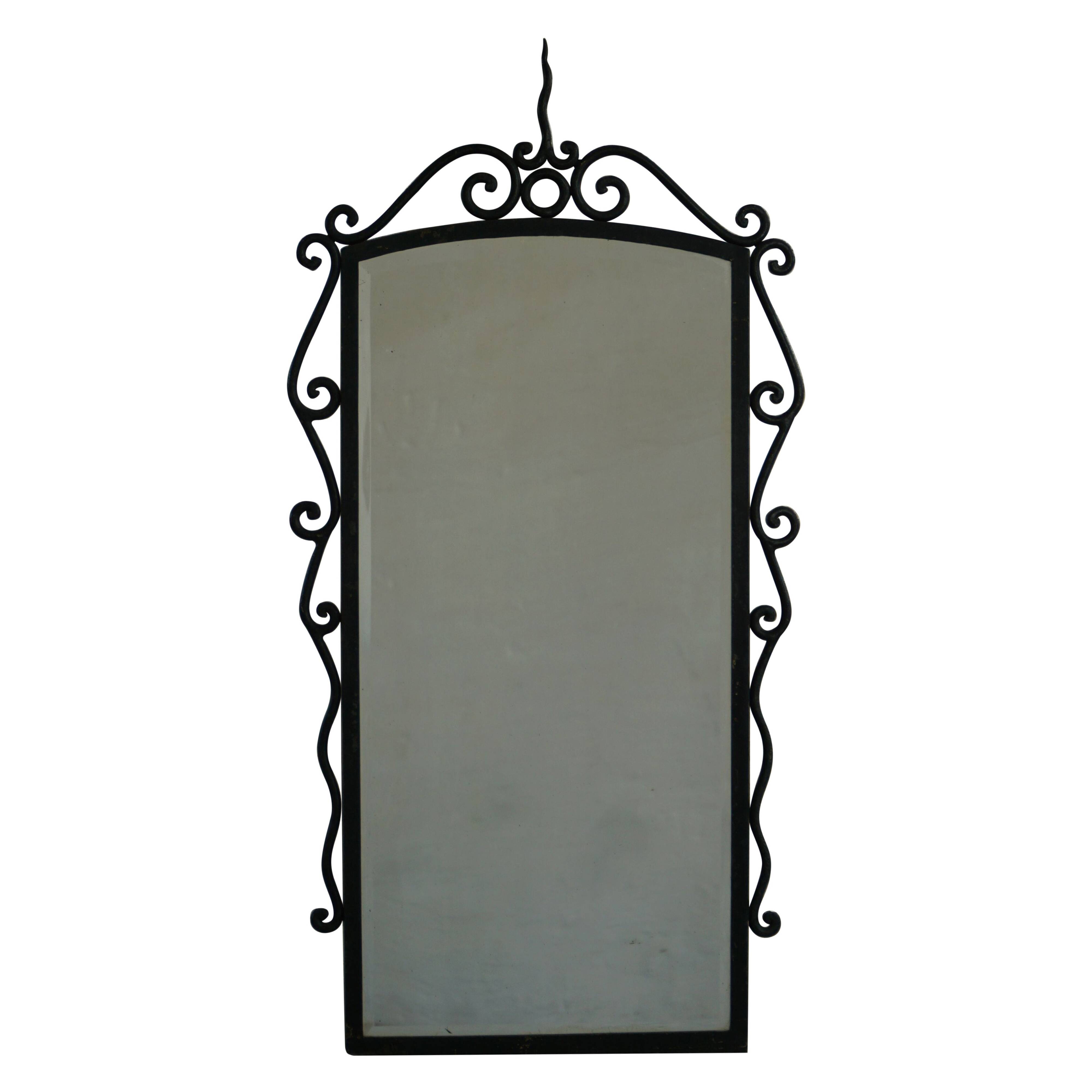French mid-century brutalist wall mirror in wrought iron, made in the 1950s.