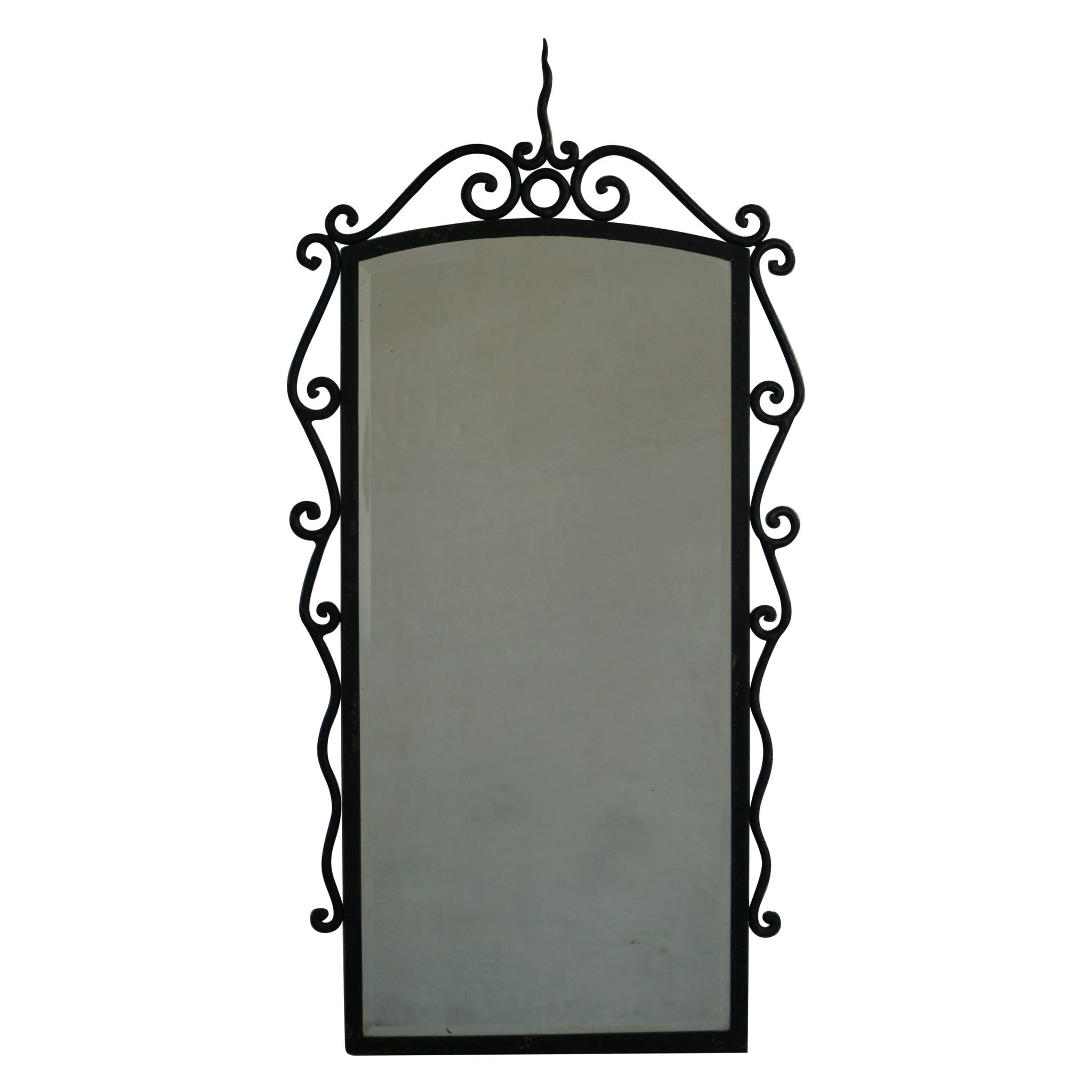 French mid-century brutalist wall mirror in wrought iron, made in the 1950s.