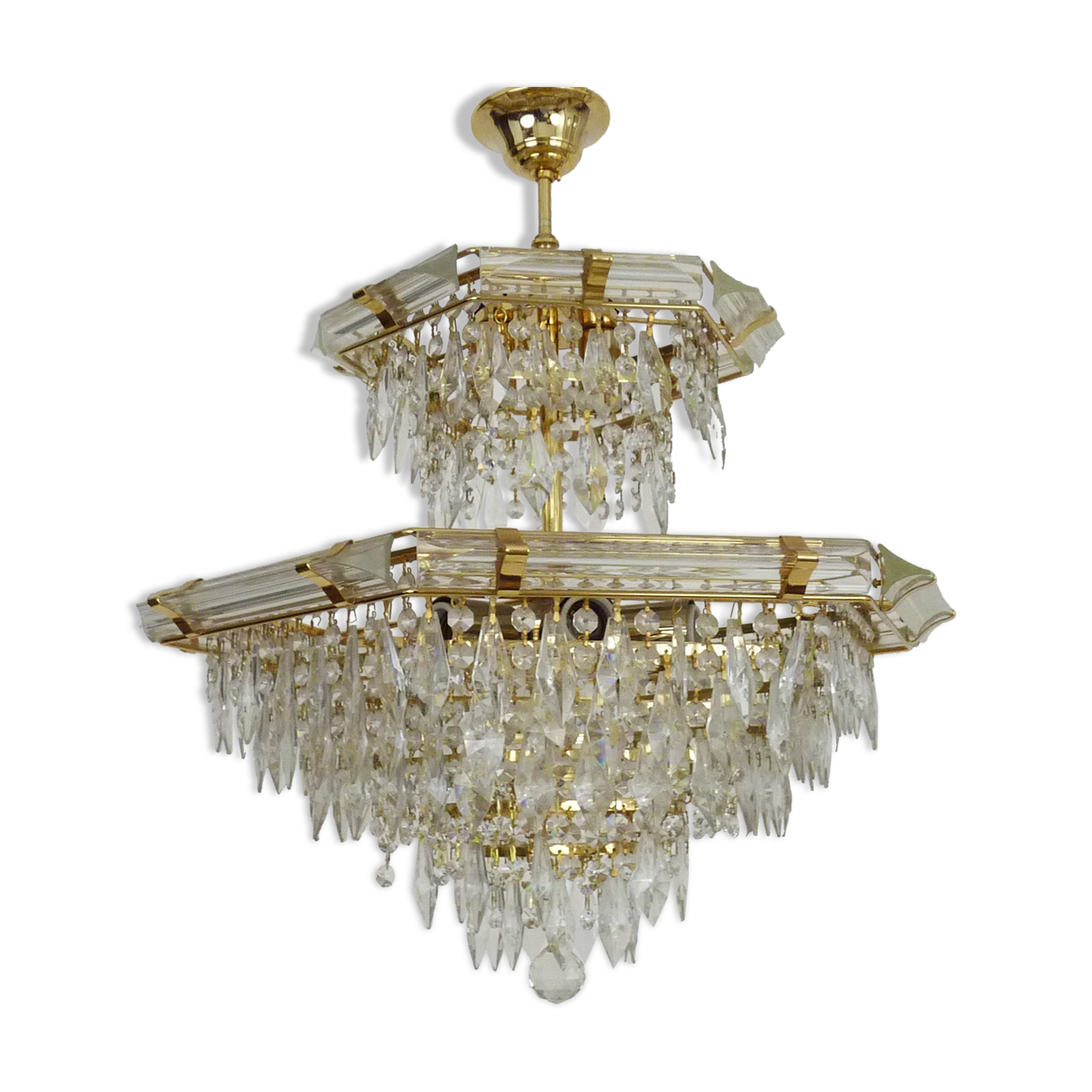 Vintage crystal and brass chandelier by Bakalowits & Söhne 8 lights, 1980s