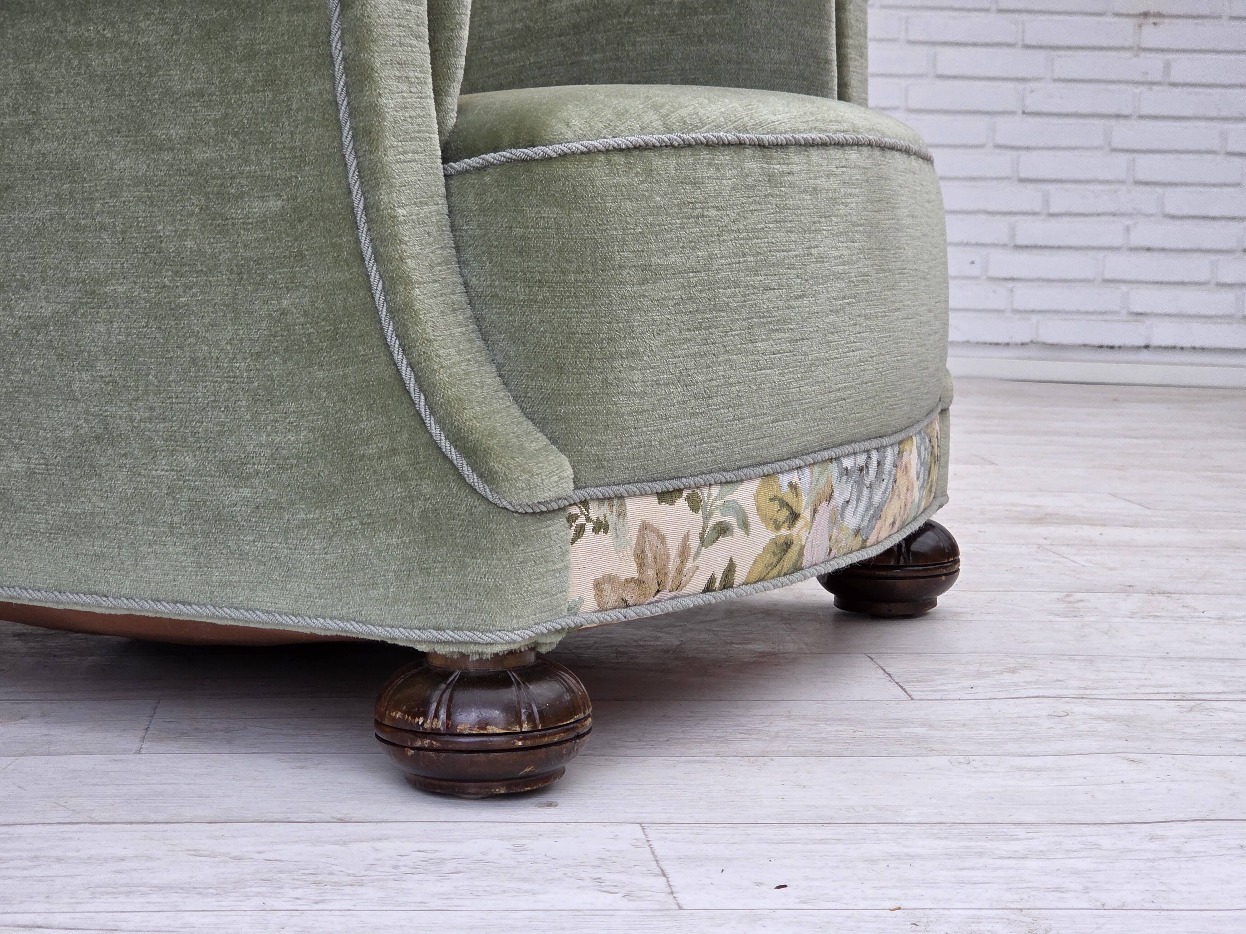 1970s, Danish relax armchair, green furniture velour, original condition.