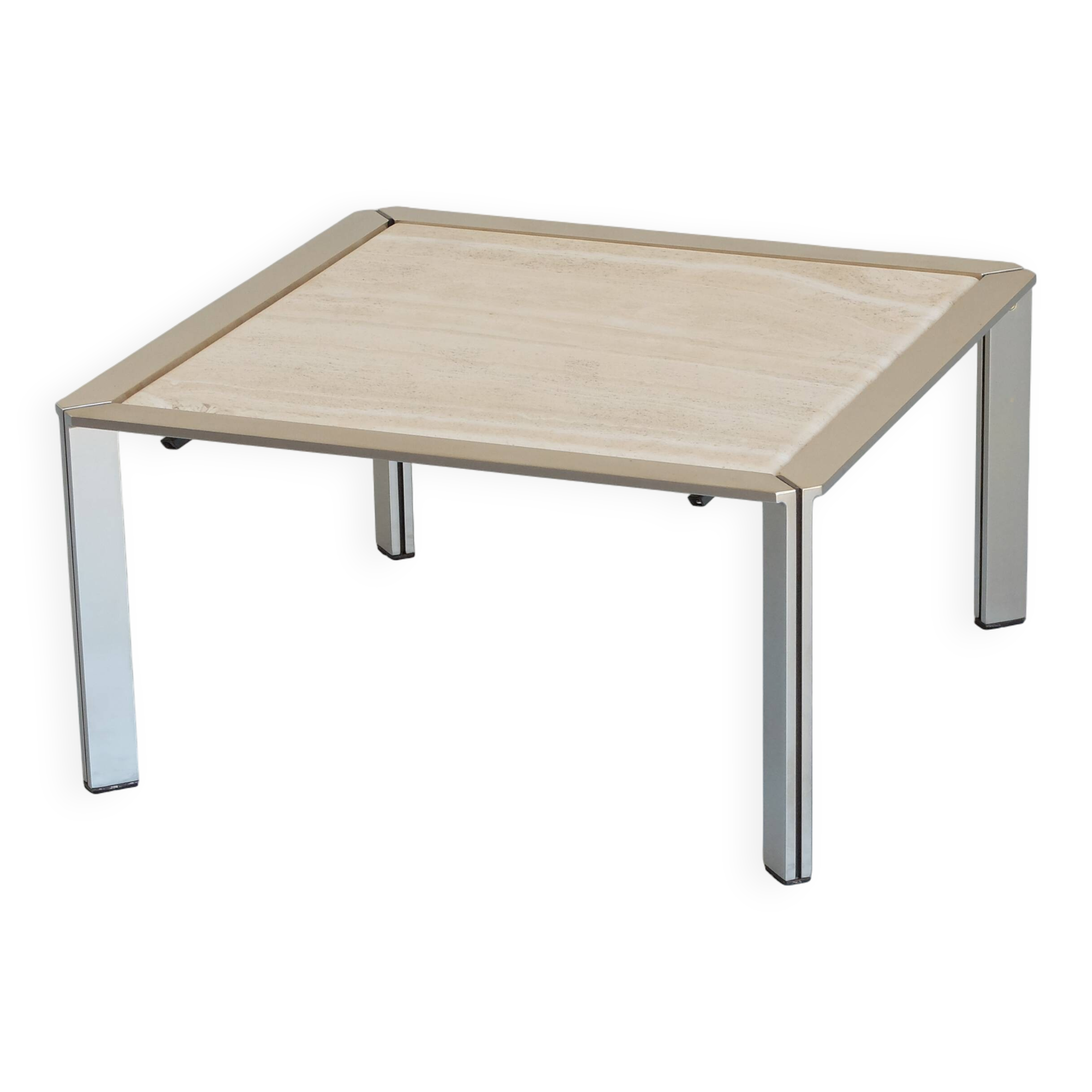 Chrome and travertine coffee table, Artelano France, 1980s.