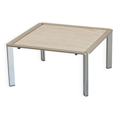 Table basse chrome et travertin, Artelano France année 80.