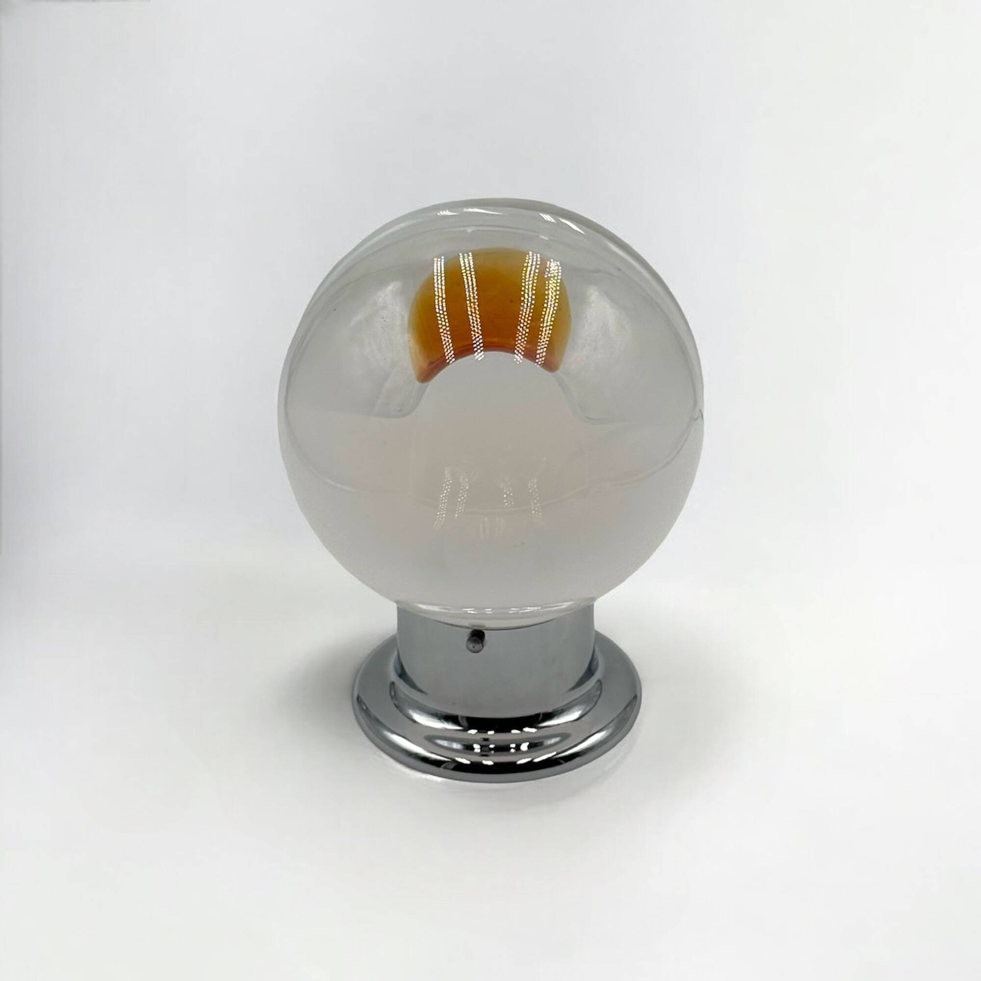 Italian Glass Lamp with Orange Details and Chrome Base, 1970s