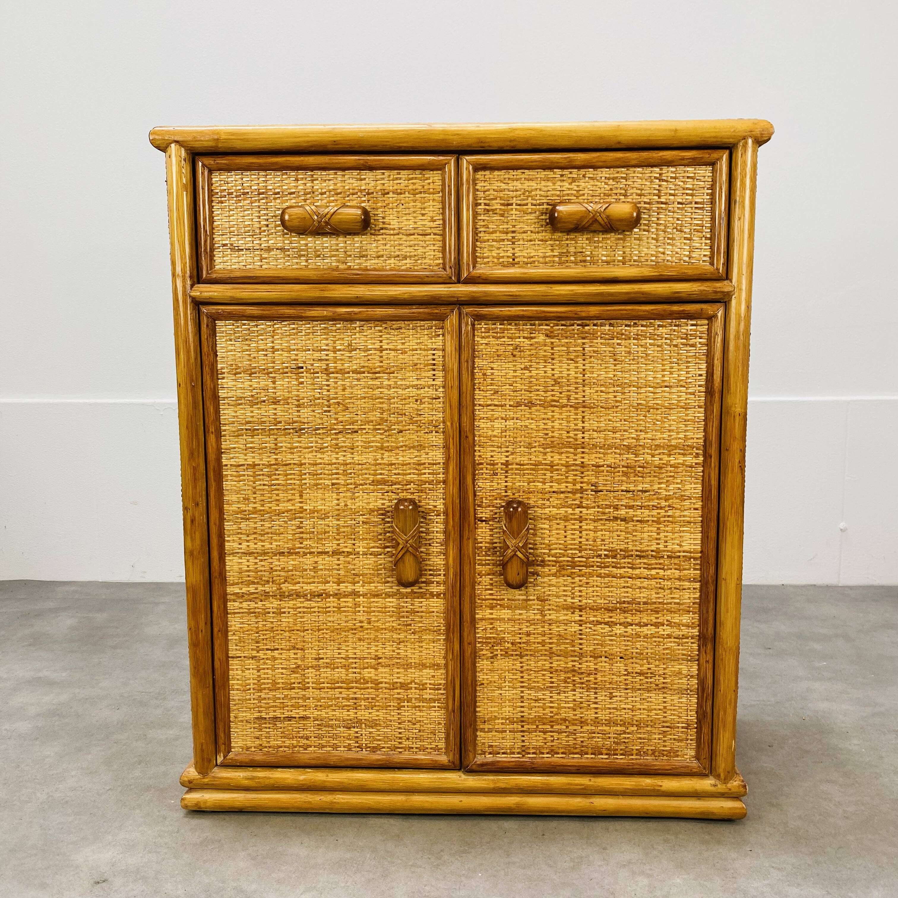 Rattan chest of drawers 60s