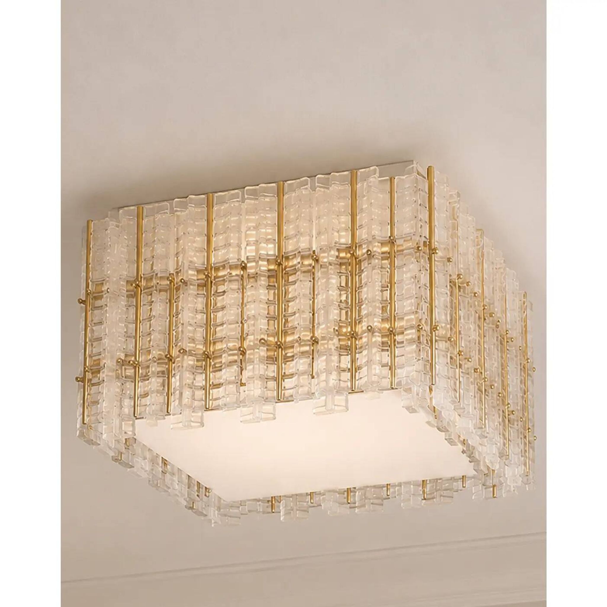 Contemporary Modern Italian “Tropical” Murano Glass Square Flush Mount by S