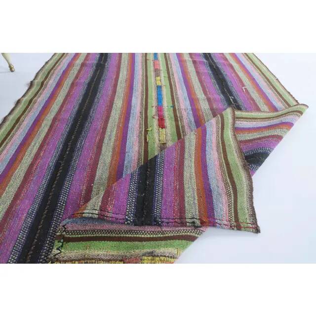 Vintage Turkish Hand-Knotted Wool Cotton Purple Kilim Area Rug 148x205