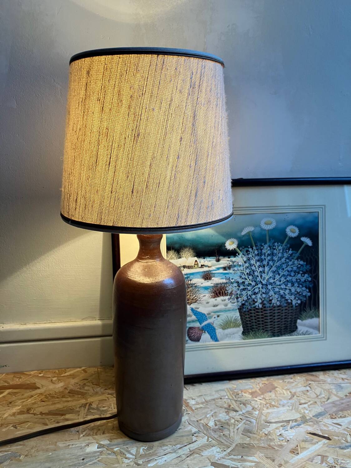 Vintage stoneware bottle lamp