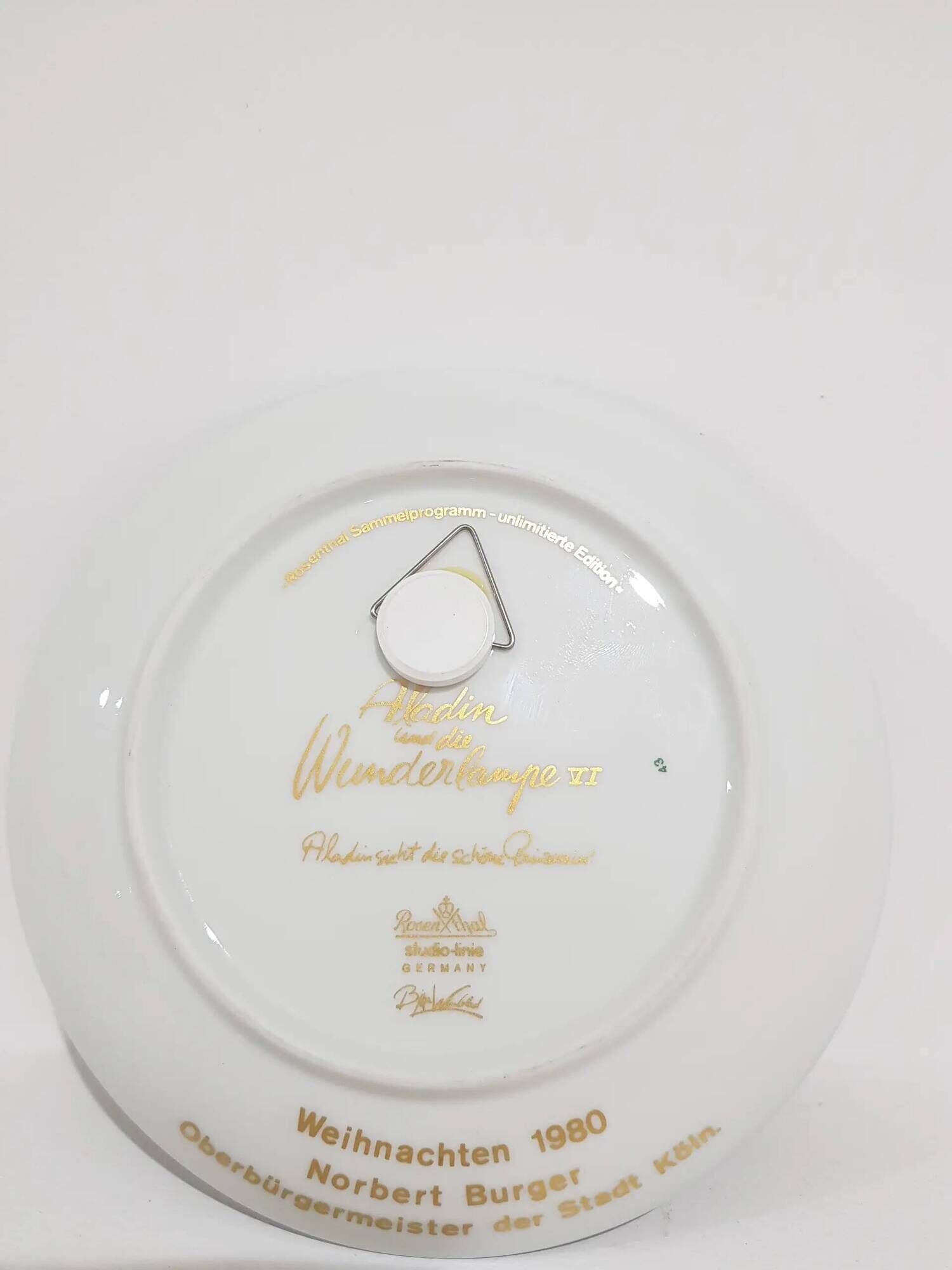 Alladyn plate no. VI, cobalt gold porcelain, design by B. Wiinblad, Germany, 1980s