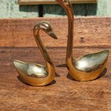 Pair of golden brass swans
