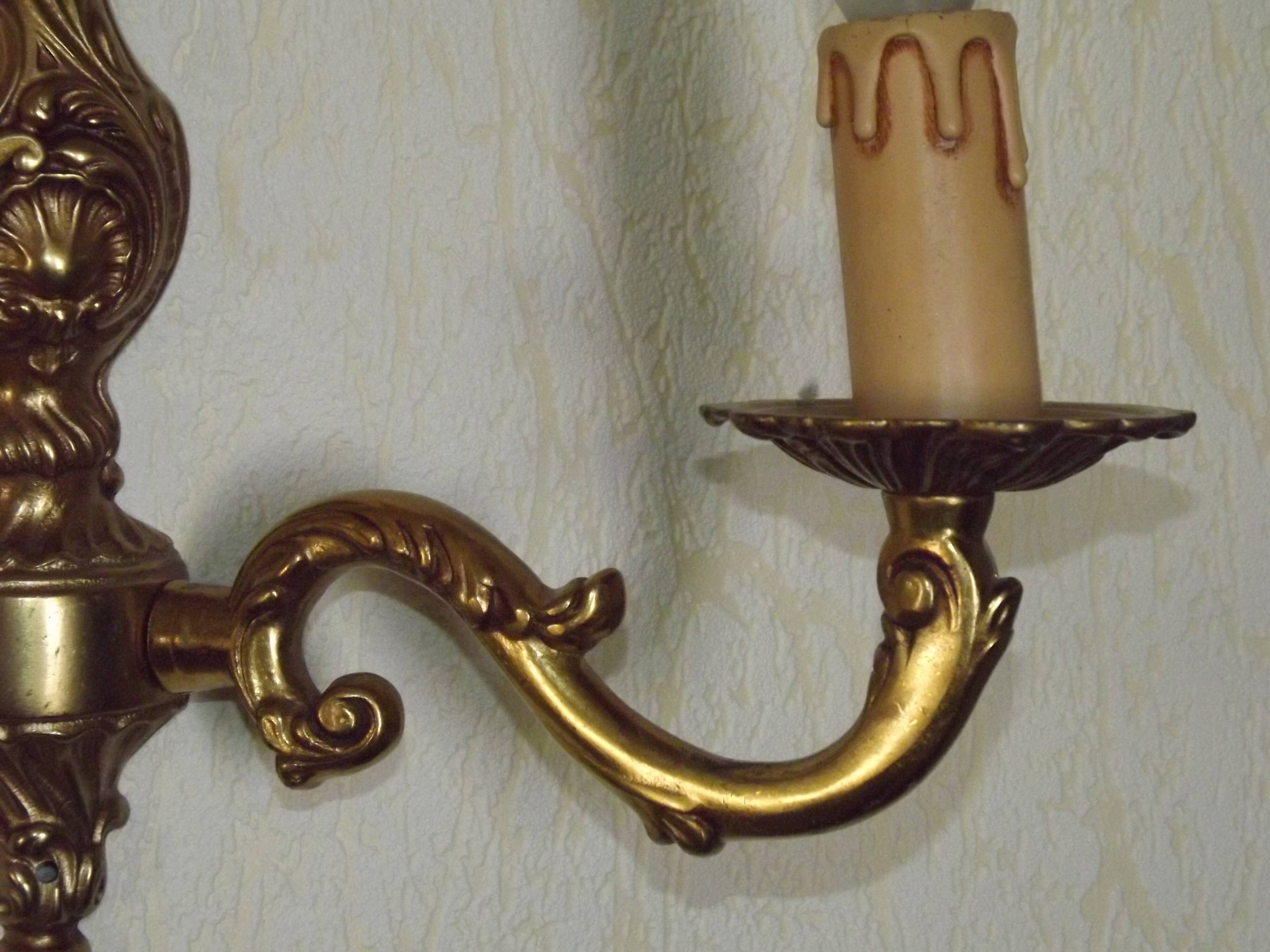Pair of double wall sconces in bronze in traditional mid-century French style 5163