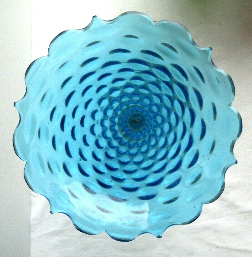 Napoleon III vase conical blue glass on cup and brass foot