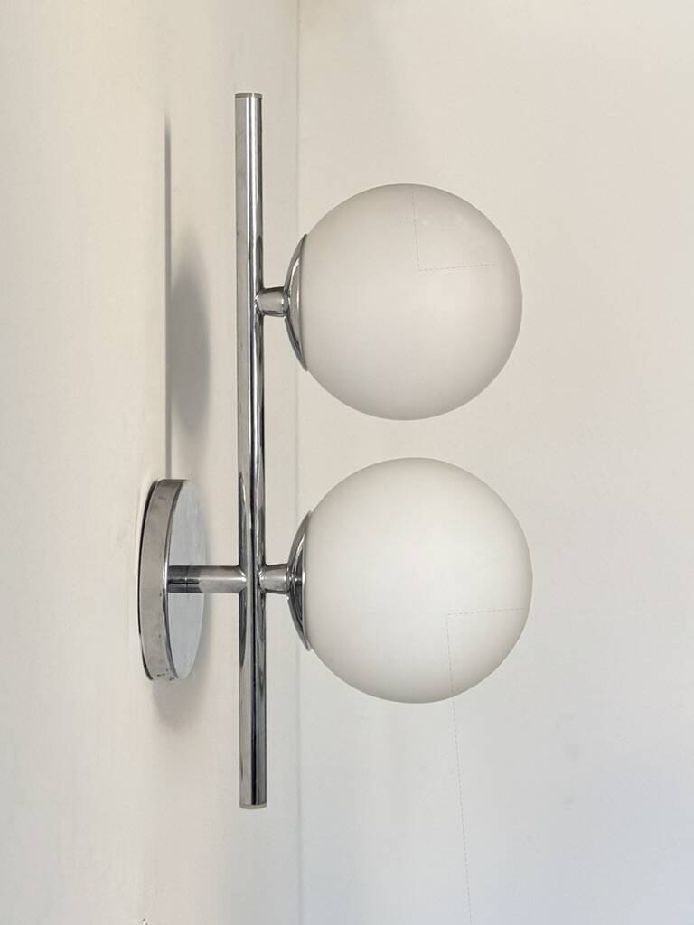 Double chrome metal wall light and opaline, France, 1970.