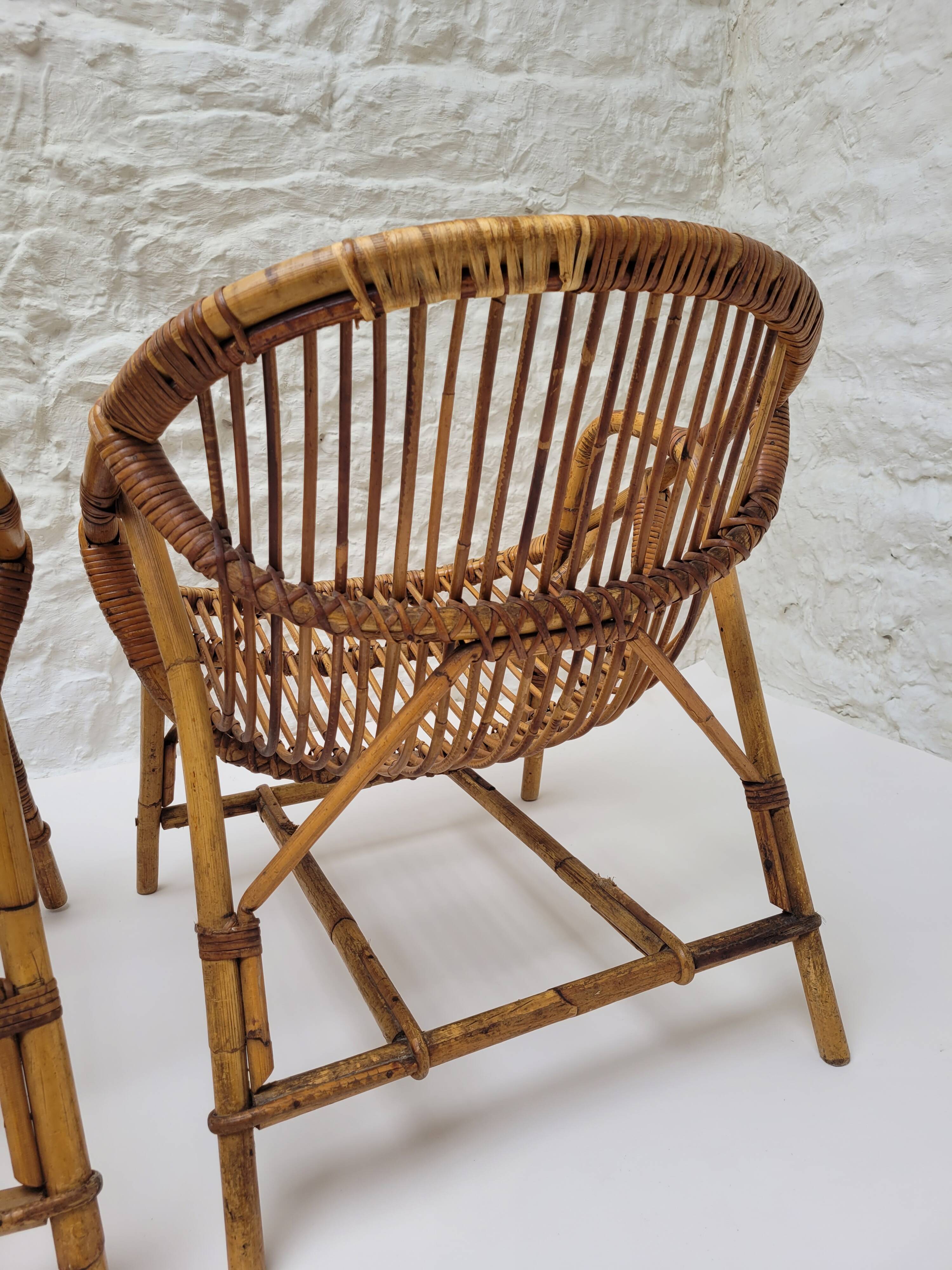 Pair of rattan basket armchairs, 1960s
