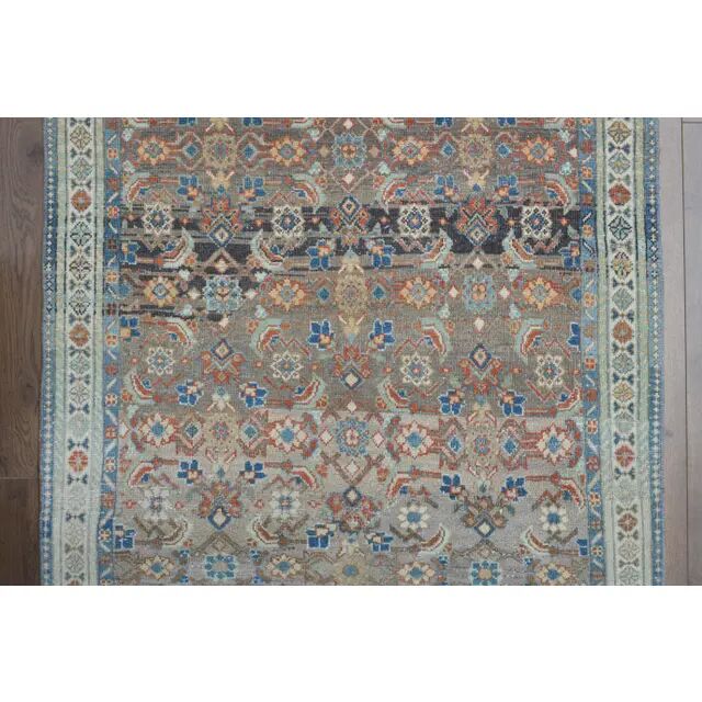 Vintage Turkish Oushak Handmade Wool Cotton Brown Runner Rug 118x309