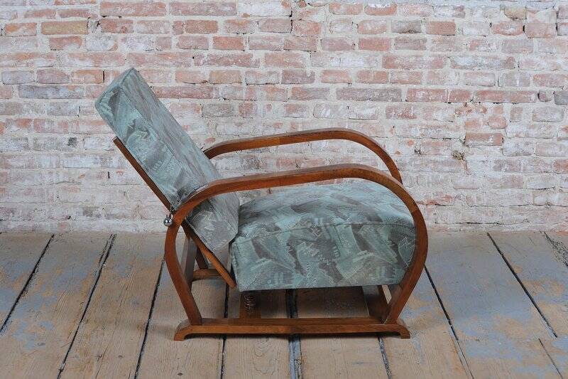 Czech Art Deco Walnut and Chrome Reclining Armchair, 1930s