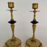 Pair of candlesticks Napoleon III in bronze cloisonné XIXth Barbedienne