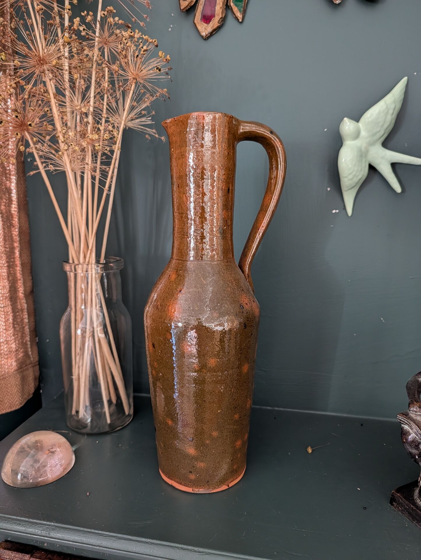 Large handcrafted glazed stoneware jug