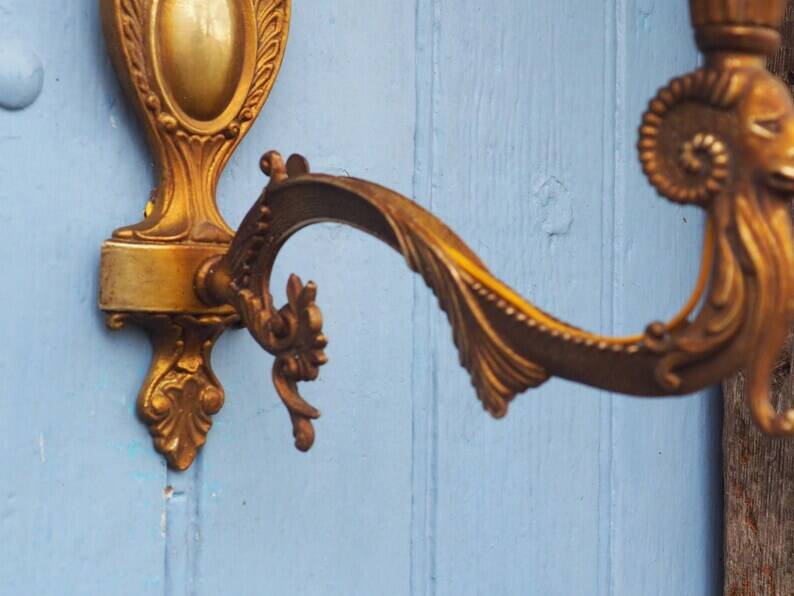 Vintage Rams Head French Bronze Wall Sconces Wall Lights C1930s Pair