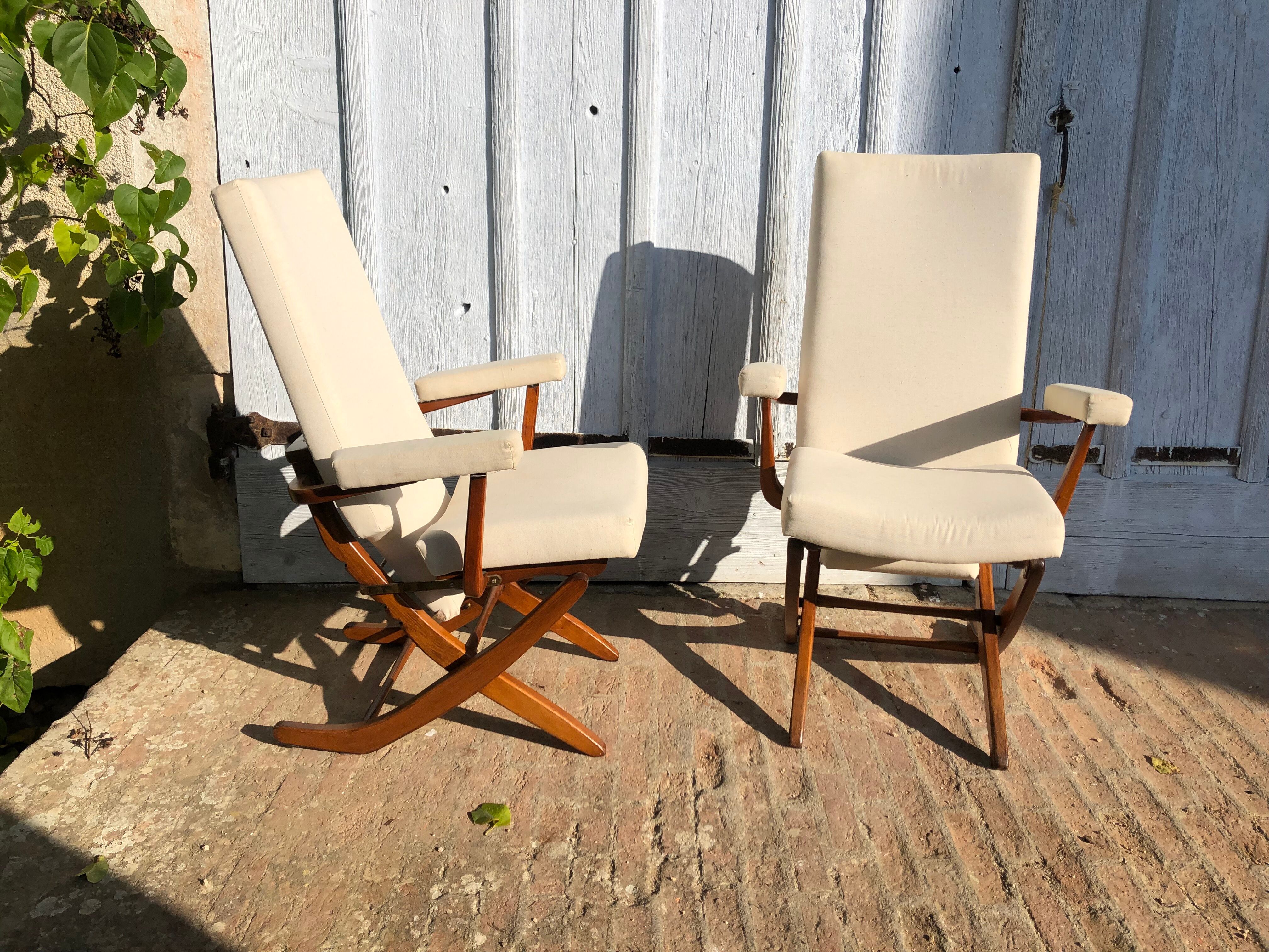 Set of 4 chairs and two reclining chairs in teak 1970