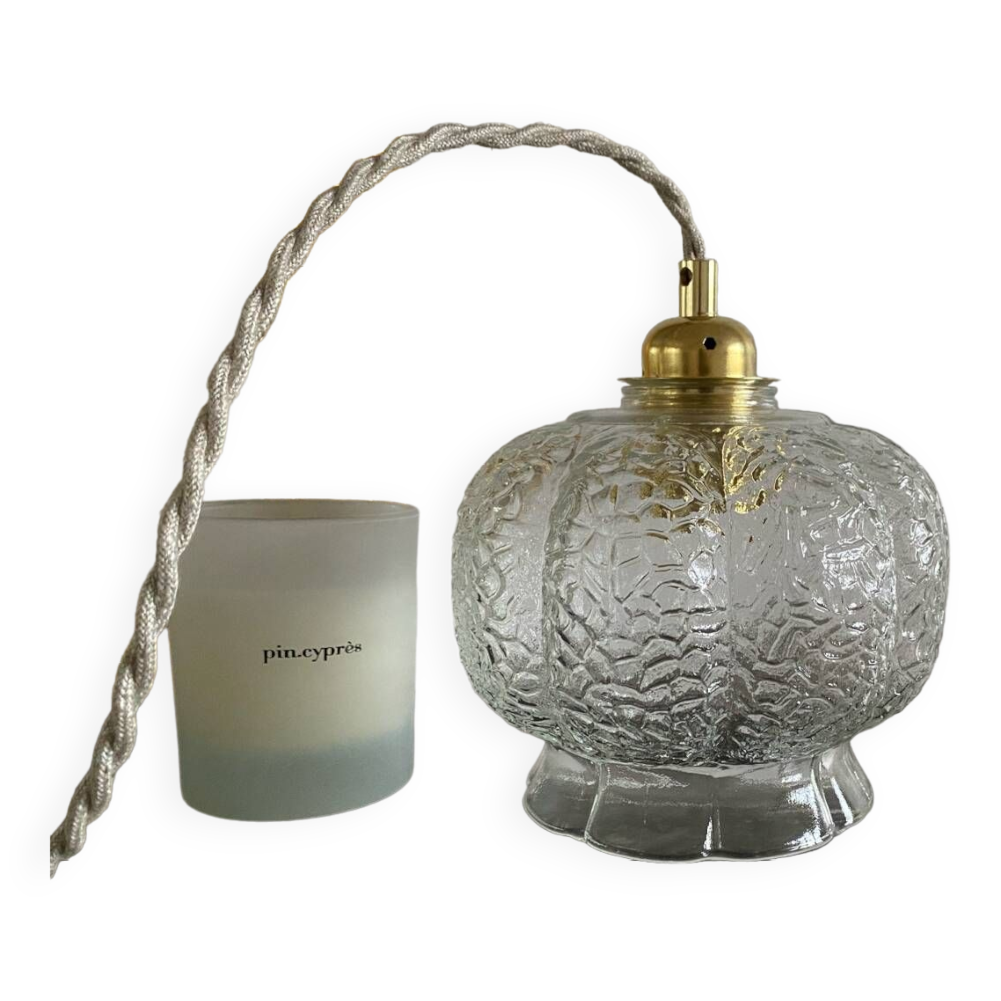 Suspension avec globe vintage en verre transparent