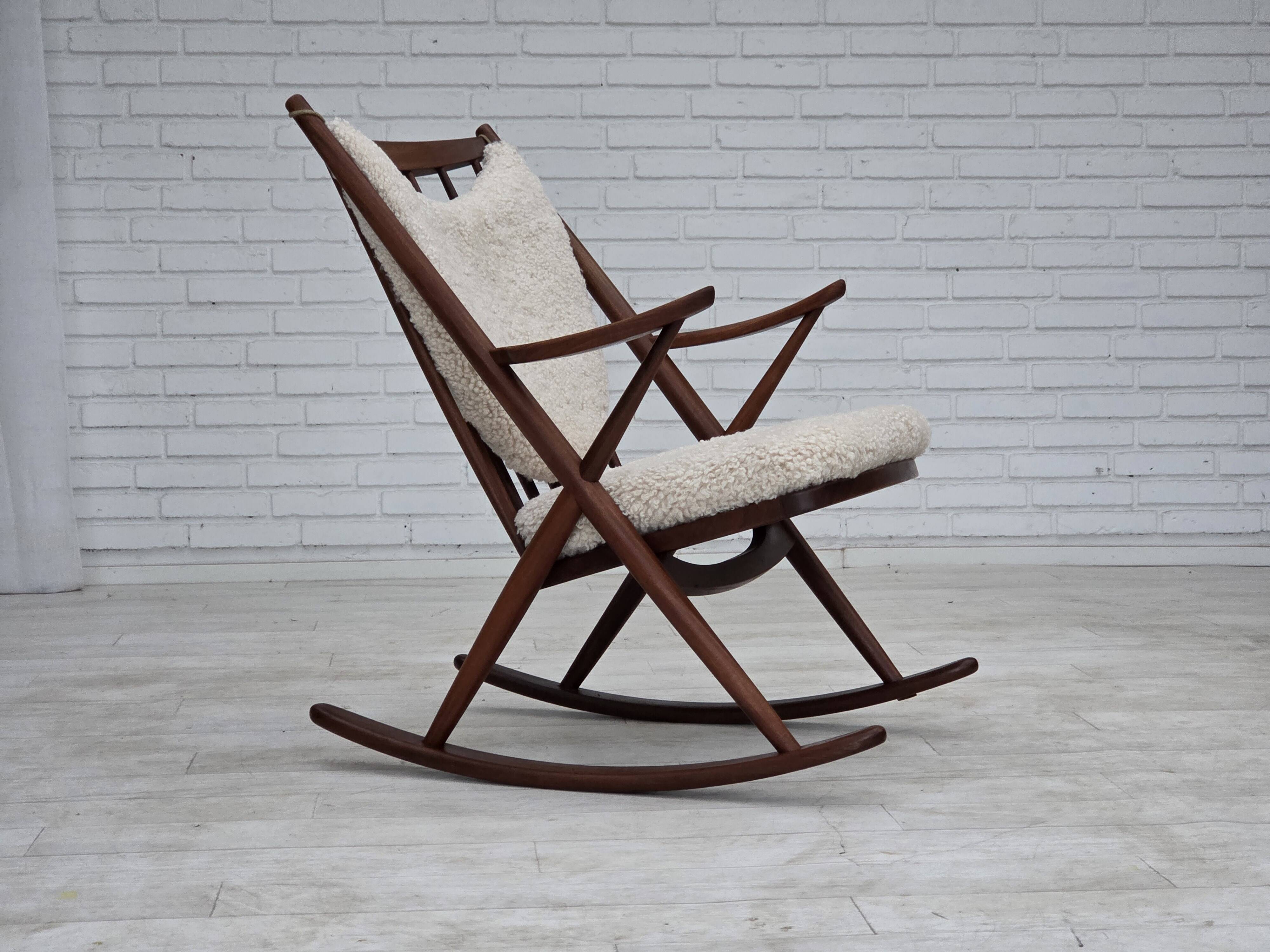 1960s, Danish rocking chair by Frank Reenskaug, model 182, sheepskin.