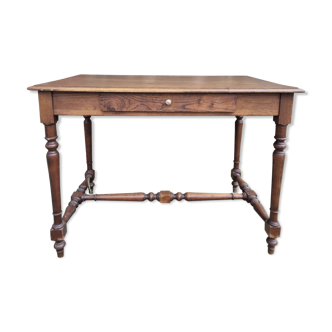 Writing table or wooden desk, Louis XIII style, turned feet, vintage