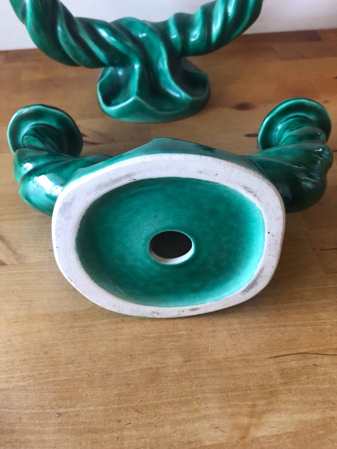 2 green ceramic candlesticks Vallauris