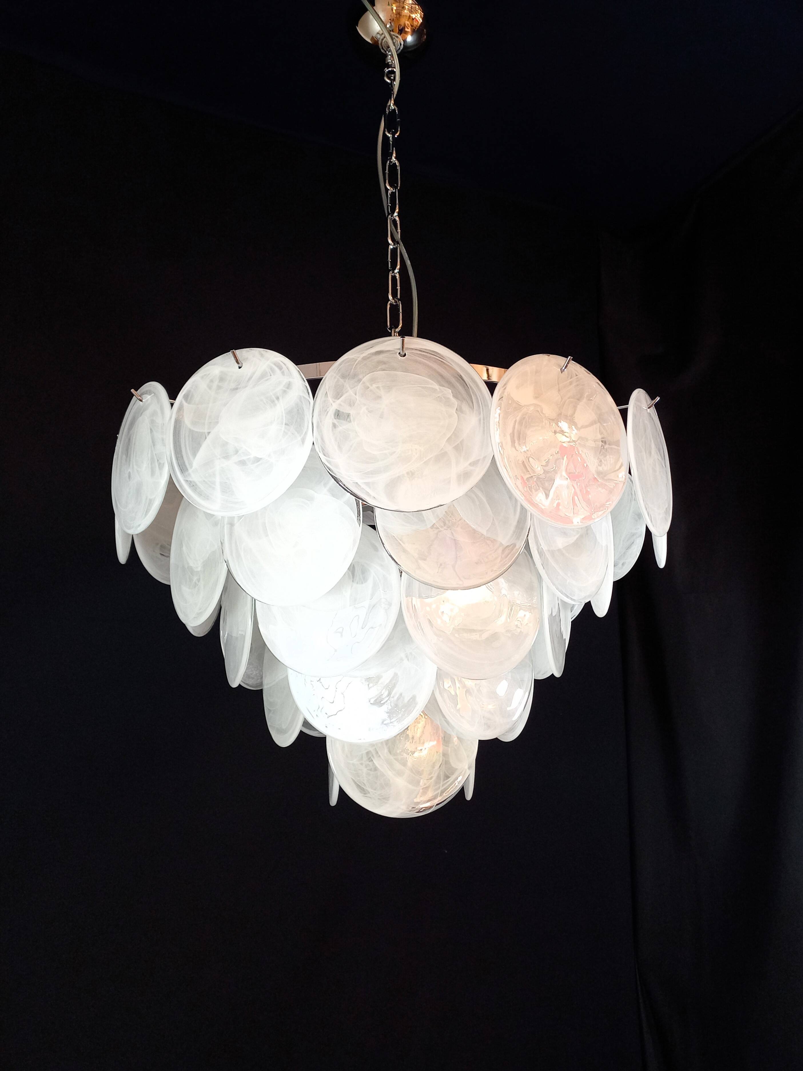 Handcrafted chandelier with Murano glass and handmade alabaster discs.