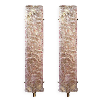 High-End Gold Wall Sconce Pair with Ametista “Graniglia” Murano Glass