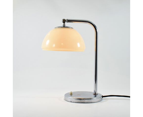 Modernist office lamp, art deco, 1925, Bauhaus, chrome and glass | Selency