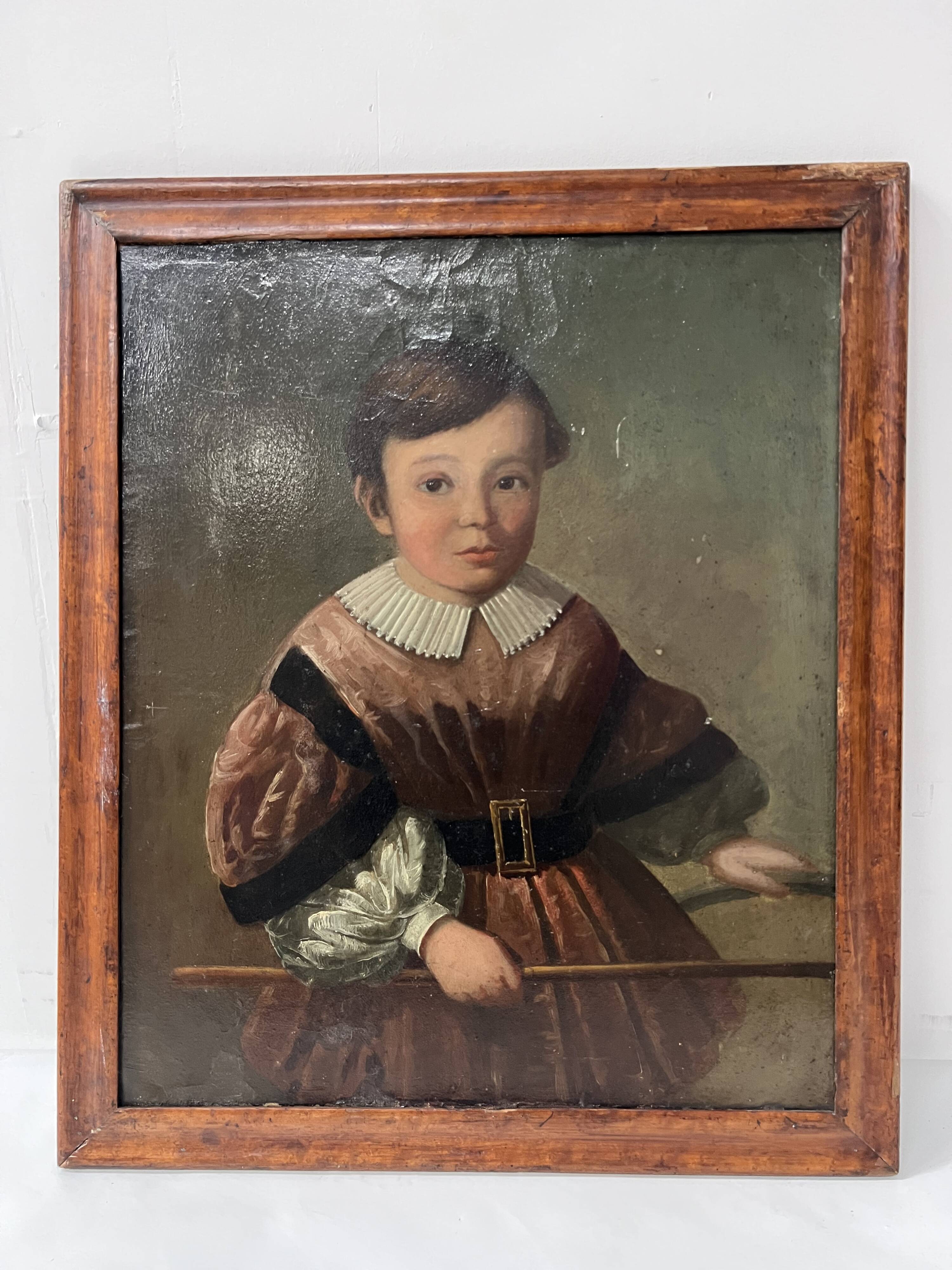 Oil on canvas depicting a young child, 19th century