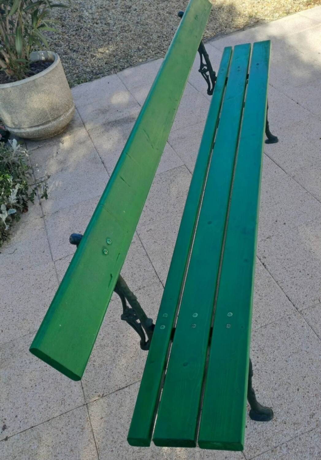 Large wooden and cast iron garden bench 224 cm