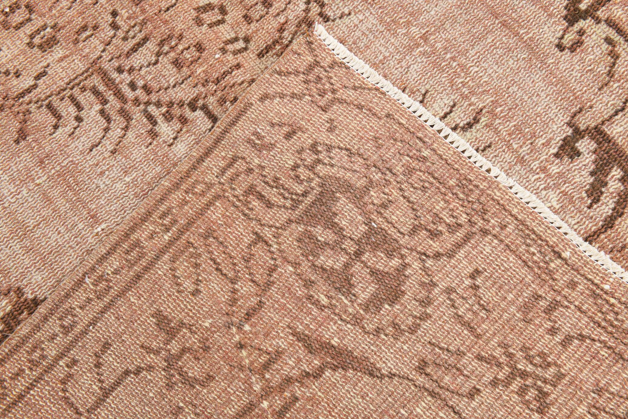 5x9 hand knotted brown vintage tapis rug, 276x160cm