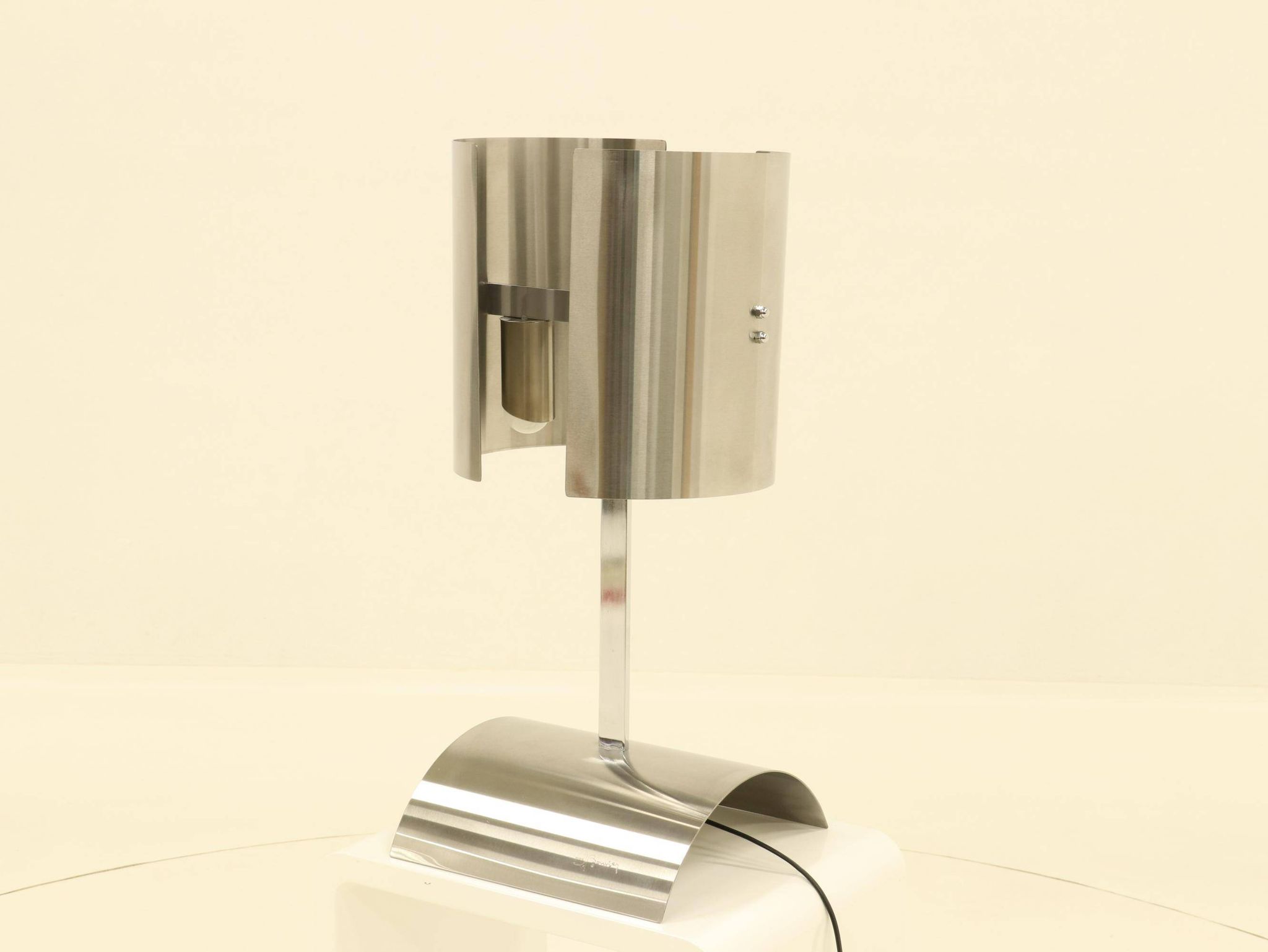 Rare Table Lamp in Stainless Steel by J. Bouvier, France, 1970s