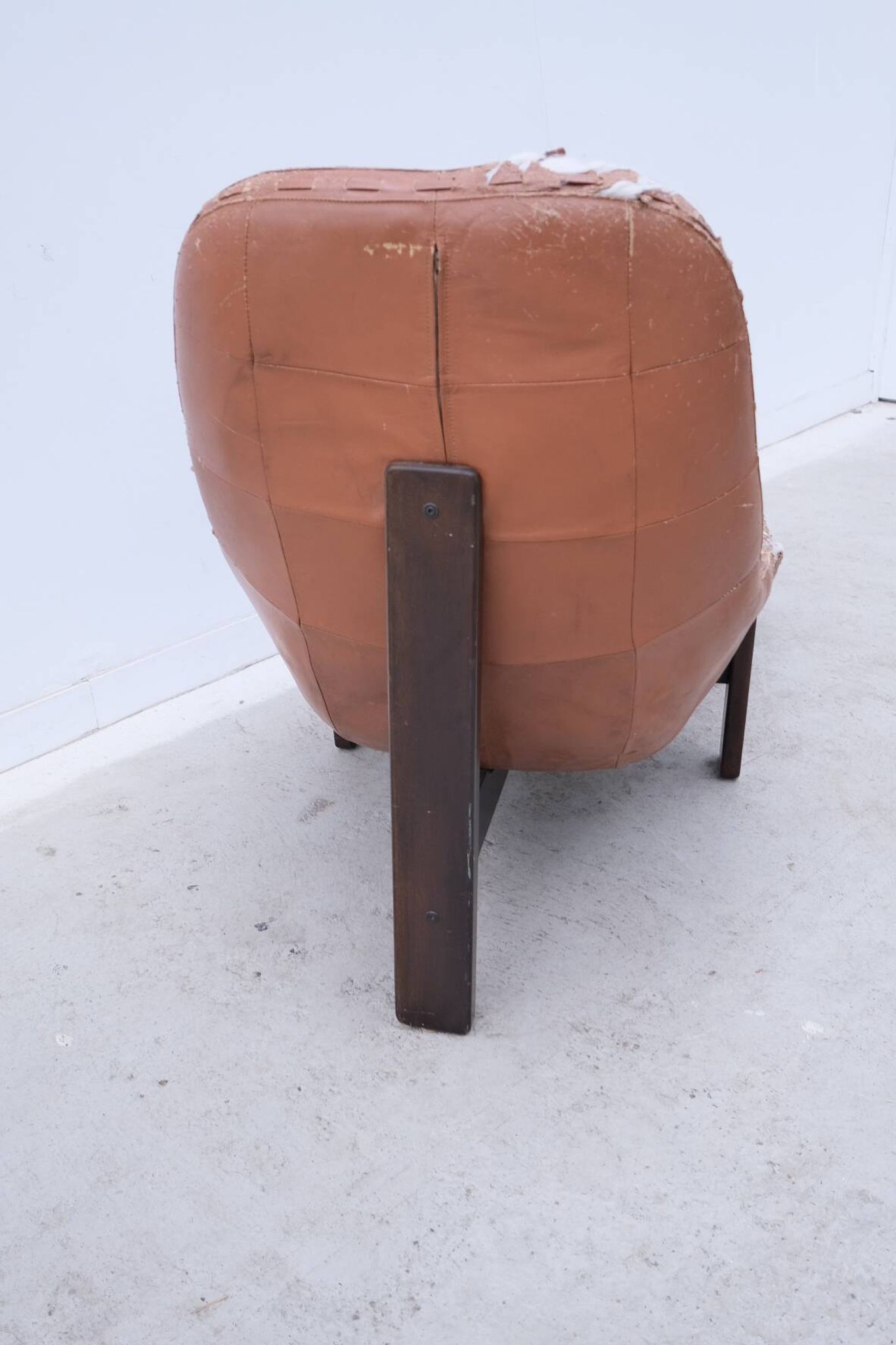 Armchair and ottoman by Jean Gillon for Probel in leather and teak, Brazil 1970