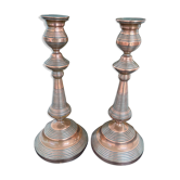 Antique, pair of candle holders, copper, brass, candle, goldsmith hallmark, old, large, massive, France