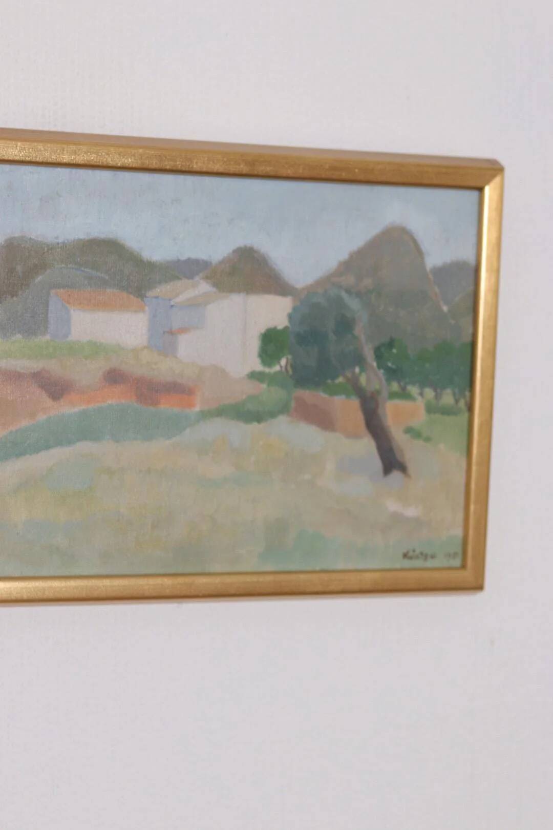 Original Swedish Oil on Panel – “Mountain Village” by Anna Küntzel