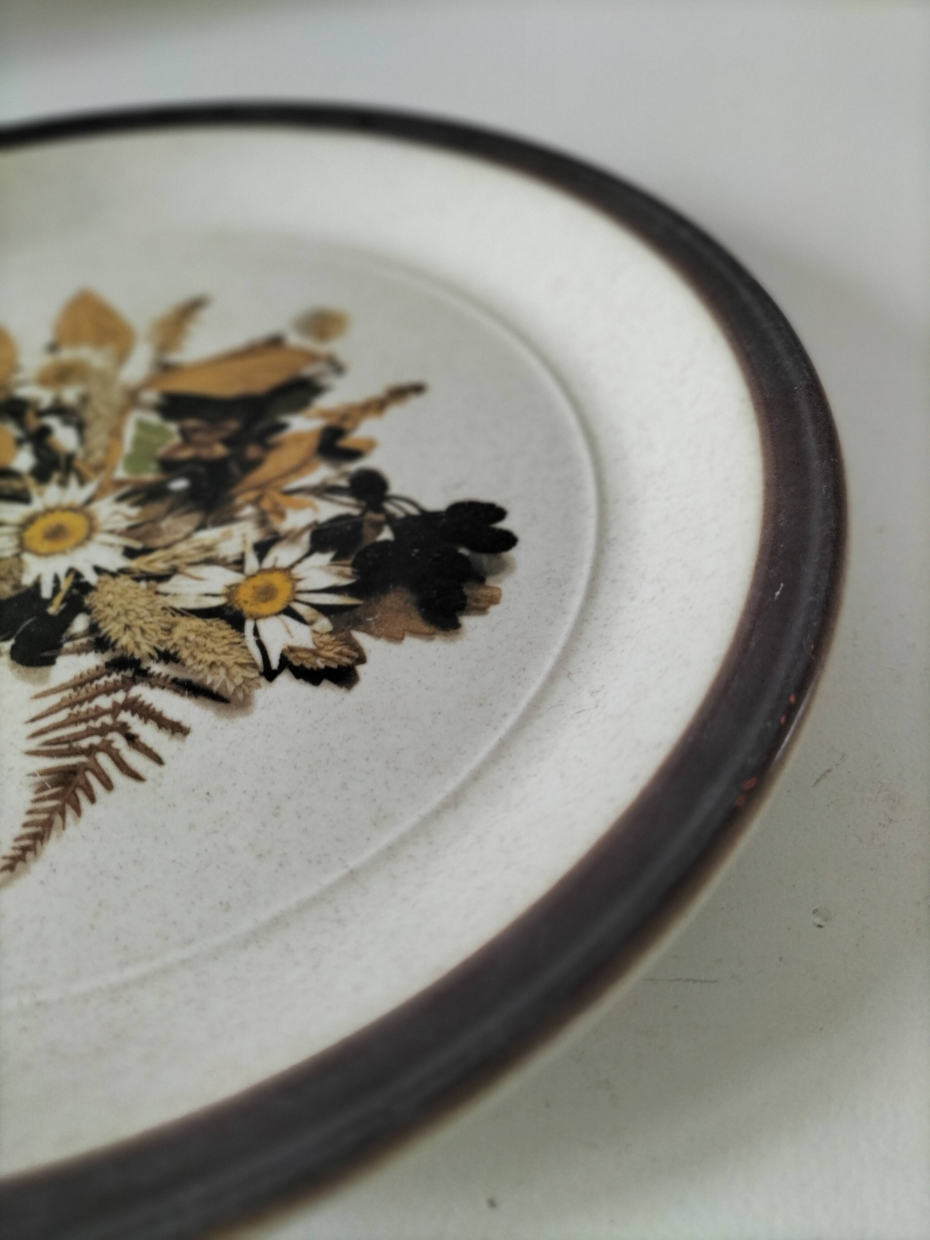 Doverstone Heather plate, ochre brown botanical design, England 70s