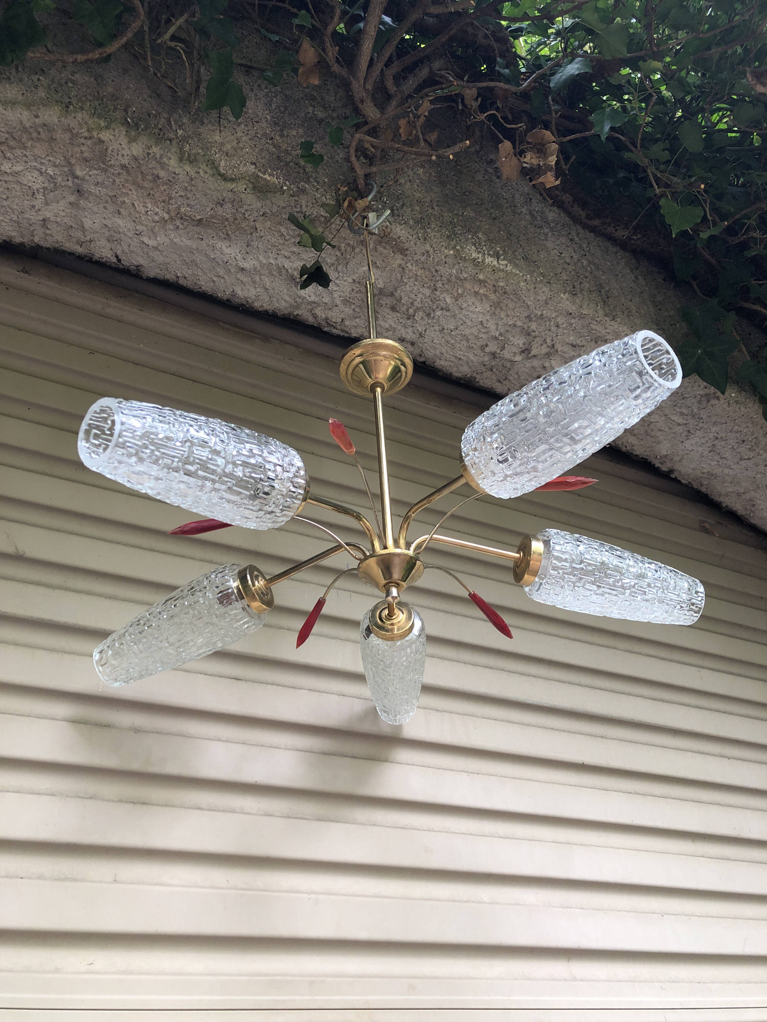 Vintage 5-light chandelier, 50's