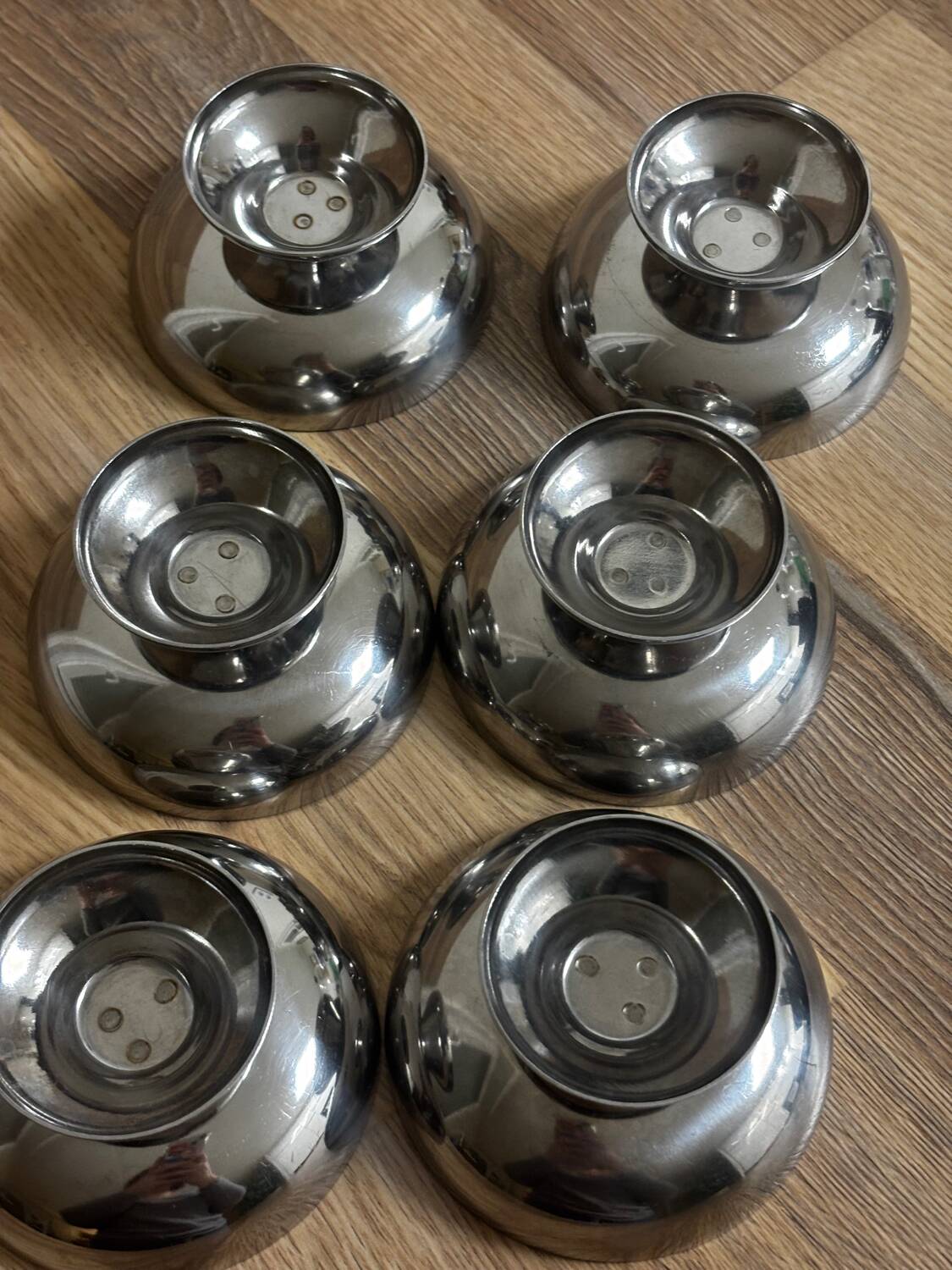 Vintage set of 6 small stainless steel bowls.
