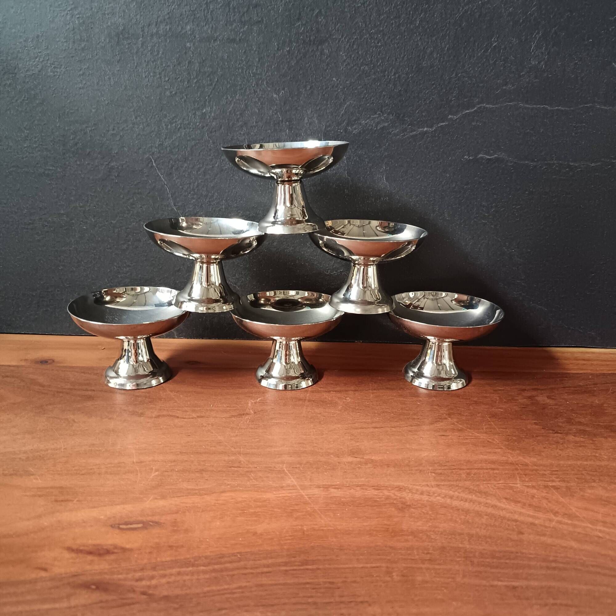 Antique stainless steel ice cream cups, vintage stainless steel dessert cups