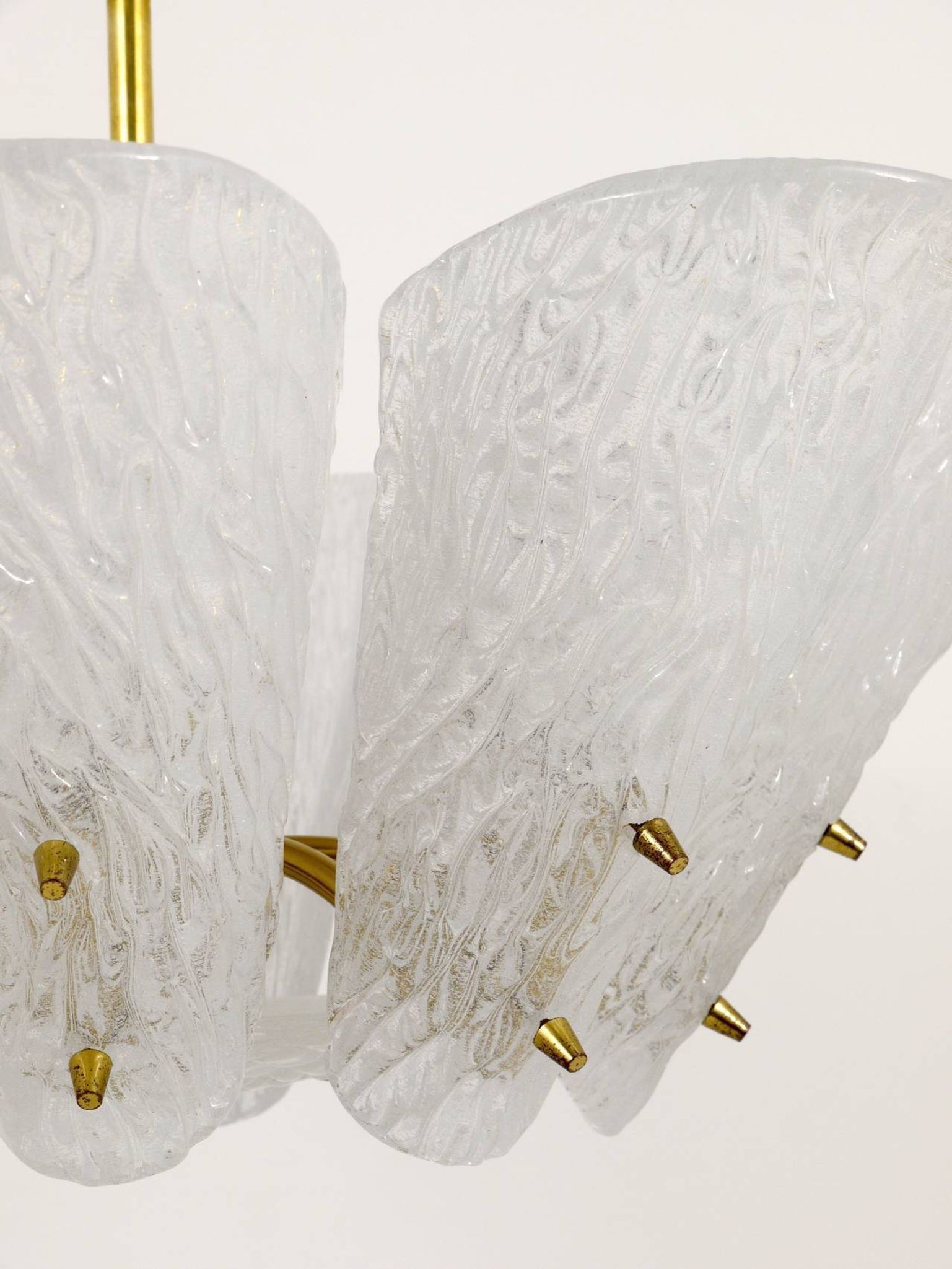 J. T. Kalmar Mid-Century Brass Suspension, Textured White Glass, 1950s