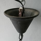 Lantern suspension in black metal and opaline of the 50s