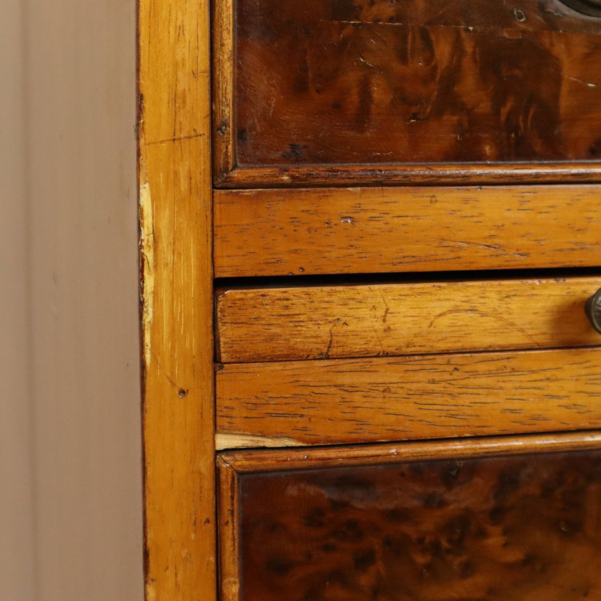 Vintage Chest of Drawers Burton Reproductions Burl Wood Veneer 116cm