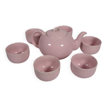 Service à thé vintage du milieu du siècle, théière et tasses en porcelaine rose pastel, années 1960