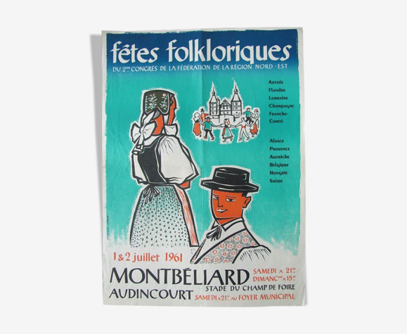 Affiche fêtes folkloriques Montbéliard - Doubs 1961